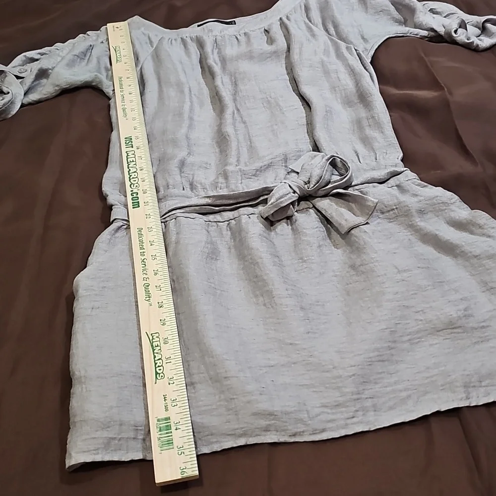 The Limited Linen Blend Lined Drop Waist 3/4 Roll Sleeve Midi Belted Dress SizeM